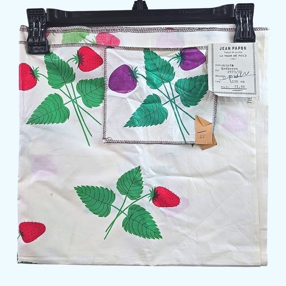 Vintage Swiss Chintz Fabric Strawberry Print‎ Jean Papon 1.2m Decor Textile FLAW